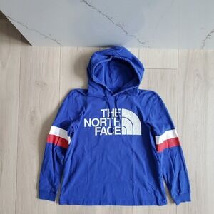North Face Hoodie Womens M Blue Red White USA Outdoor Long Sleeve Shirt